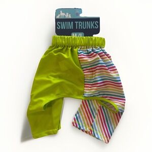 Dog / Pet Swim Trunks Size M/L Shorts NWT Summer Neon Green / Rainbow Pet Puppy